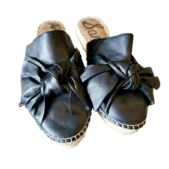 Sam Edelman Black Leather Flat Espadrilles Size 7 - Picture 2 of 8